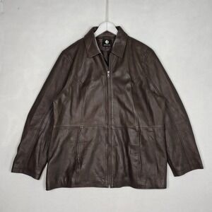 Jessica Womens 2X Brown Leather Full Zip Jacket Coat Plus Size 22W 43011